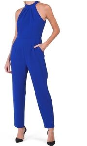 Julia Jordan Cobalt Halter Neck Straight Leg Jumpsuit